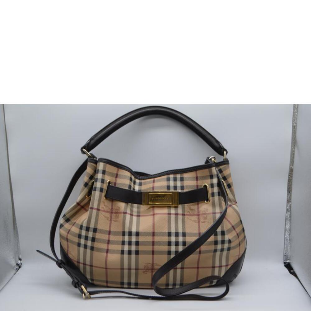Burberry House Check Leather Hobo Shoulder Bag